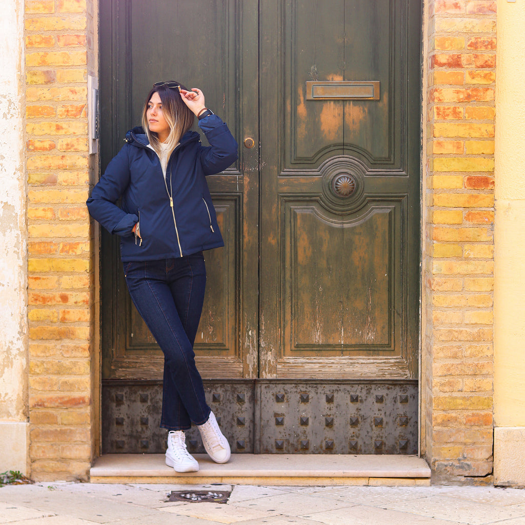 piumino doppio tessuto dietro e polsino BLU