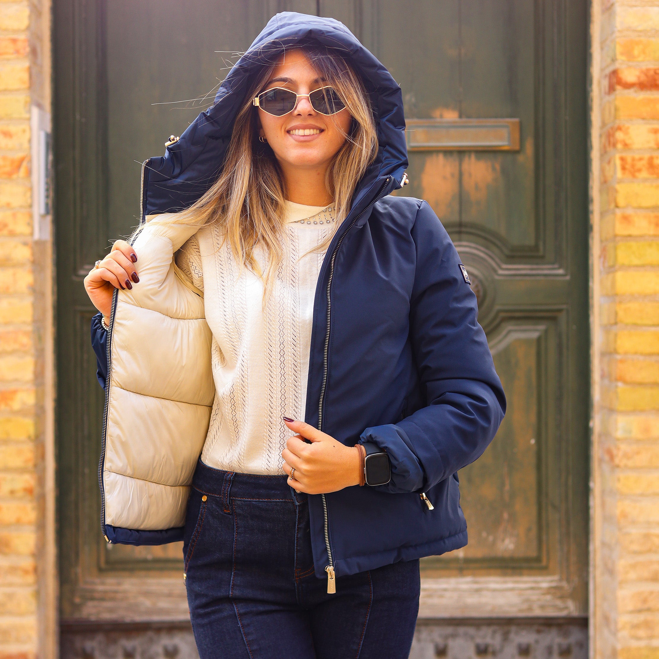 piumino doppio tessuto dietro e polsino BLU