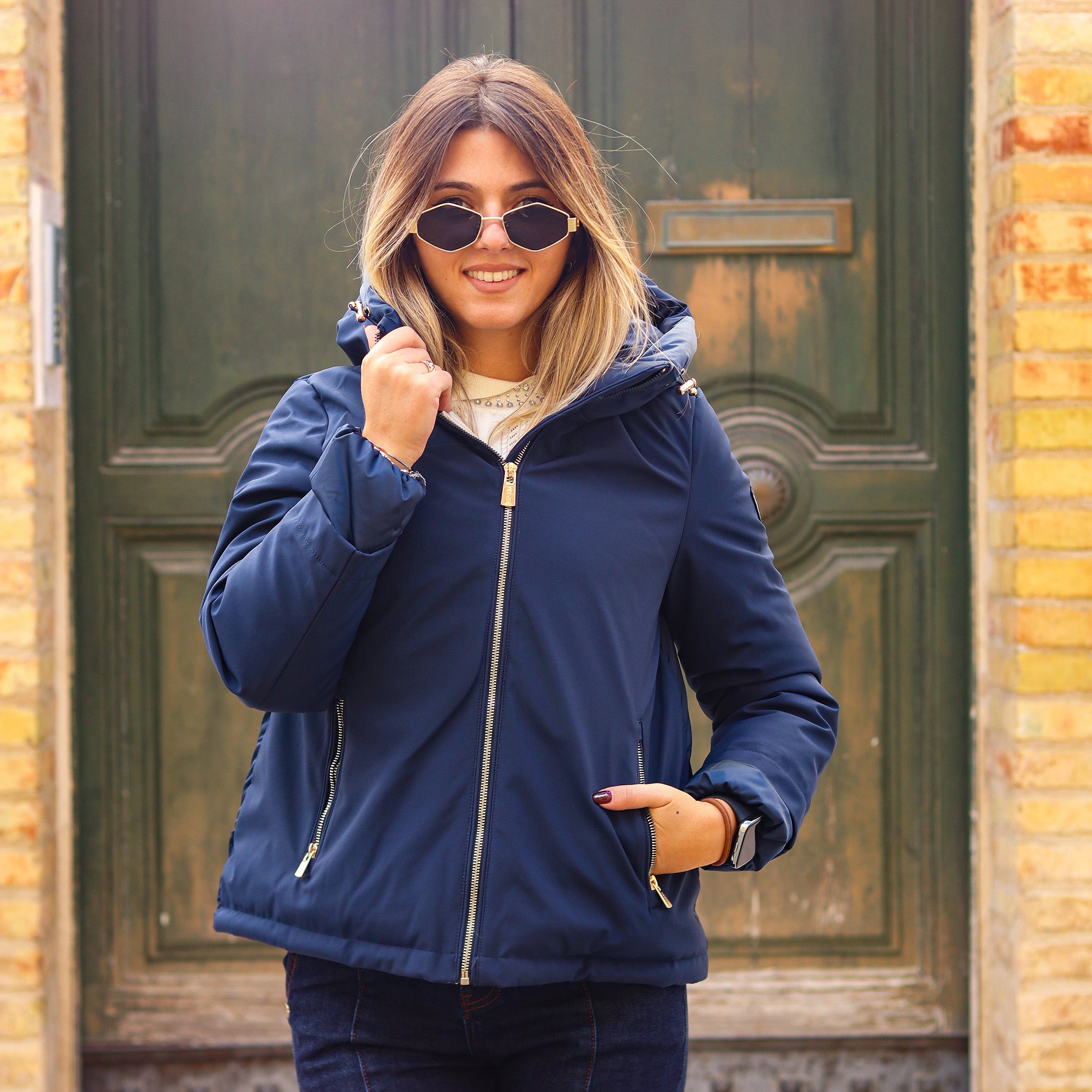 piumino doppio tessuto dietro e polsino BLU