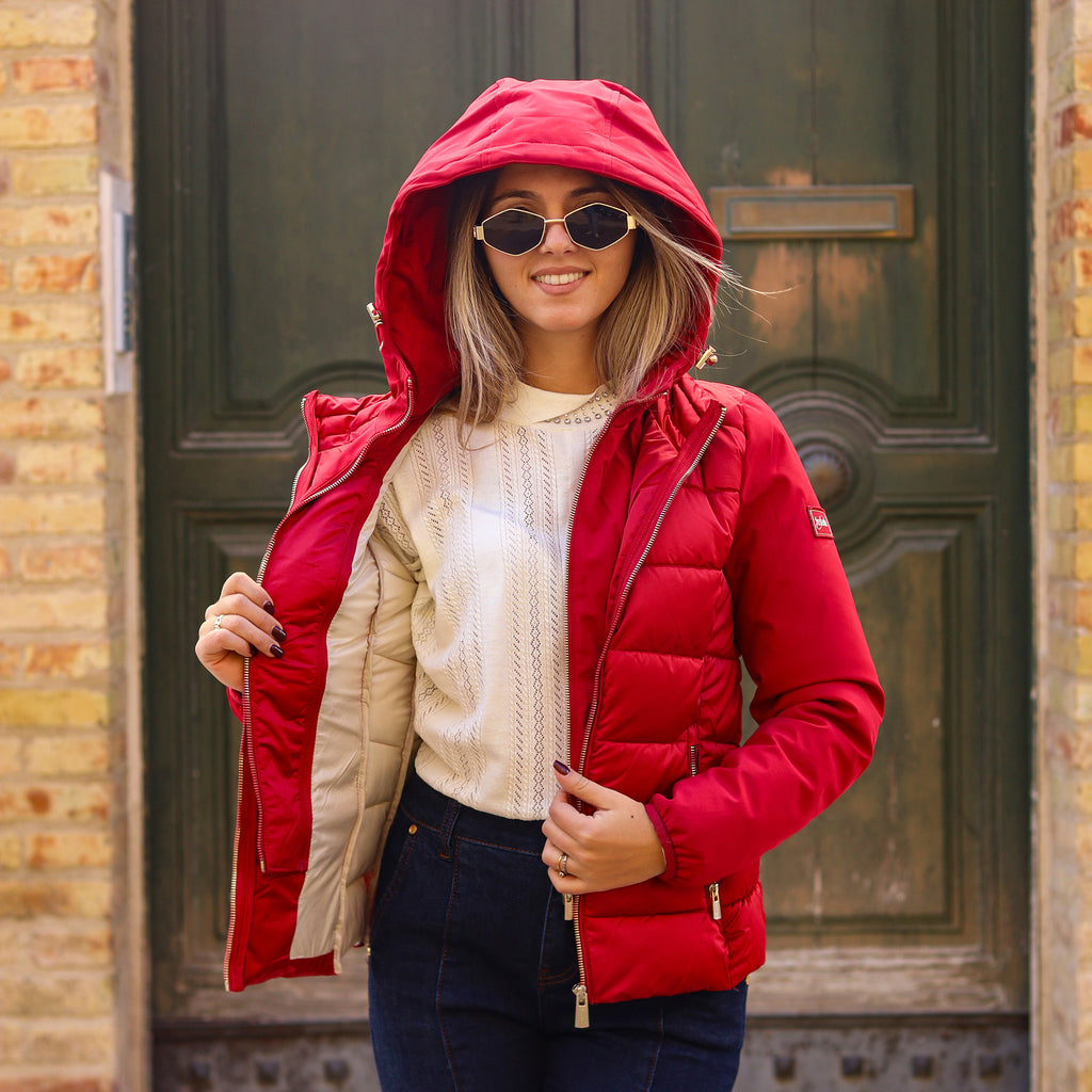 piumino corto doppio tessuto maniche ROSSO