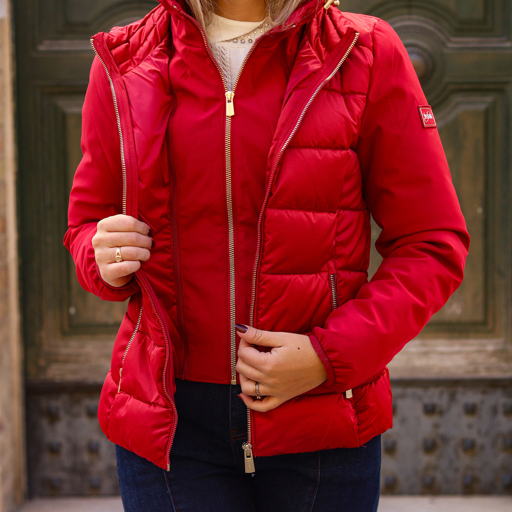 piumino corto doppio tessuto maniche ROSSO