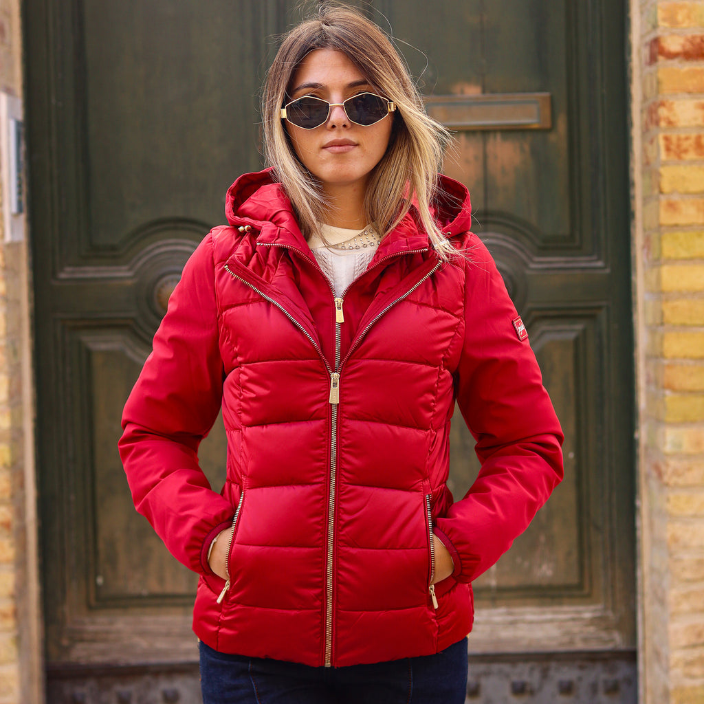 piumino corto doppio tessuto maniche ROSSO