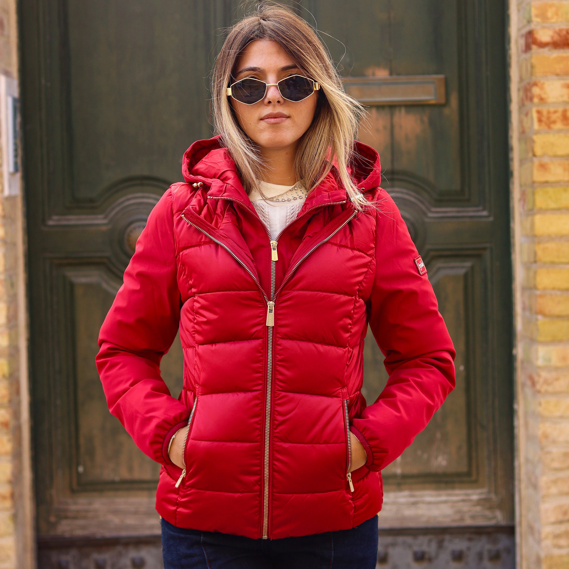 piumino corto doppio tessuto maniche ROSSO