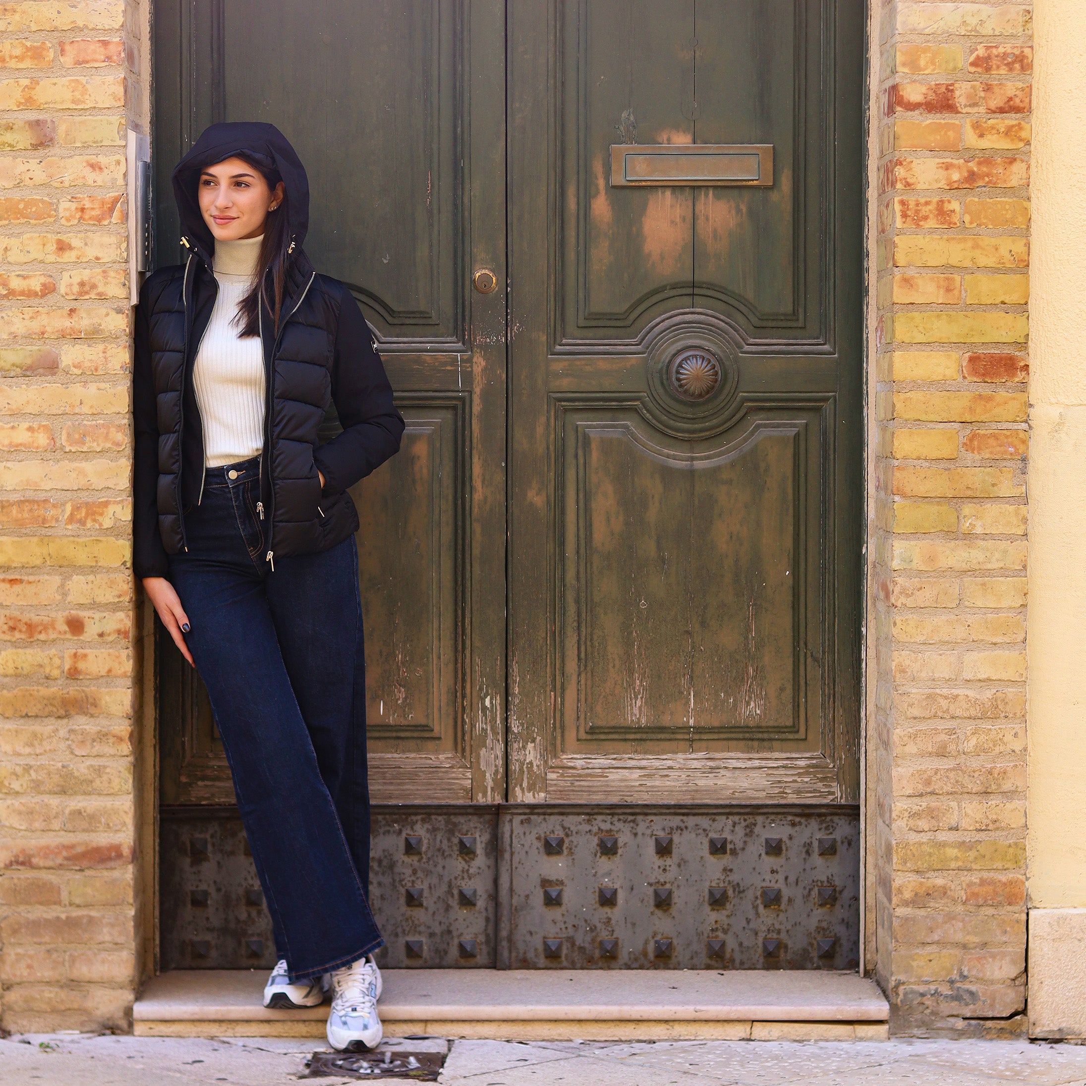 piumino corto doppio tessuto maniche NERO