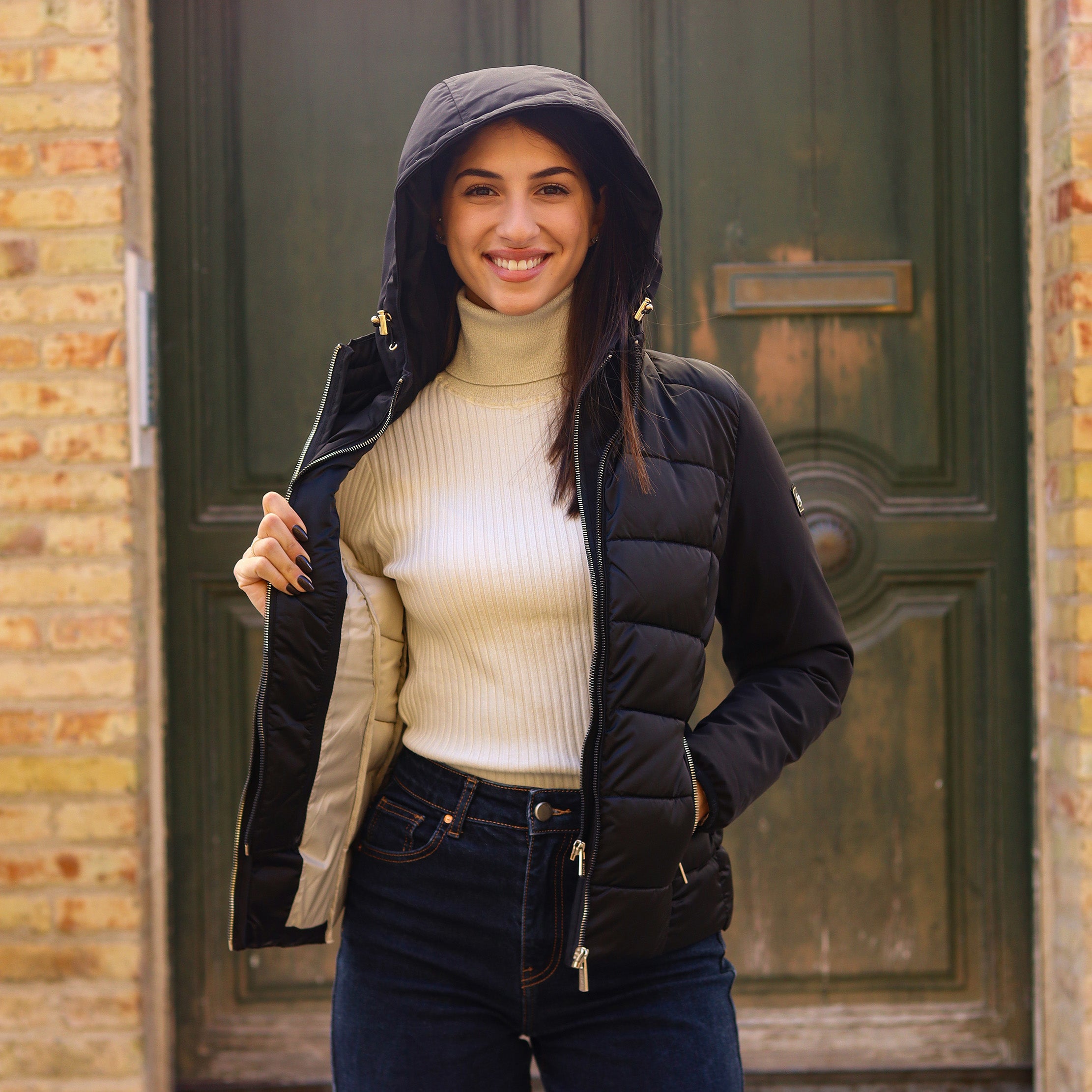 piumino corto doppio tessuto maniche NERO