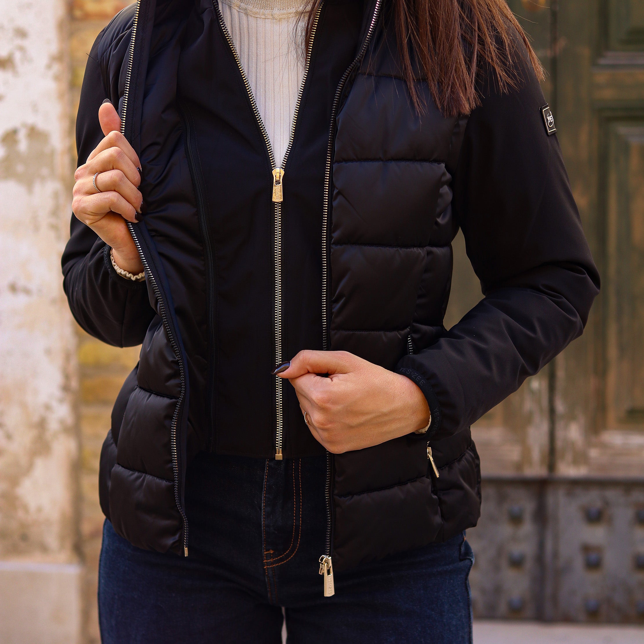 piumino corto doppio tessuto maniche NERO