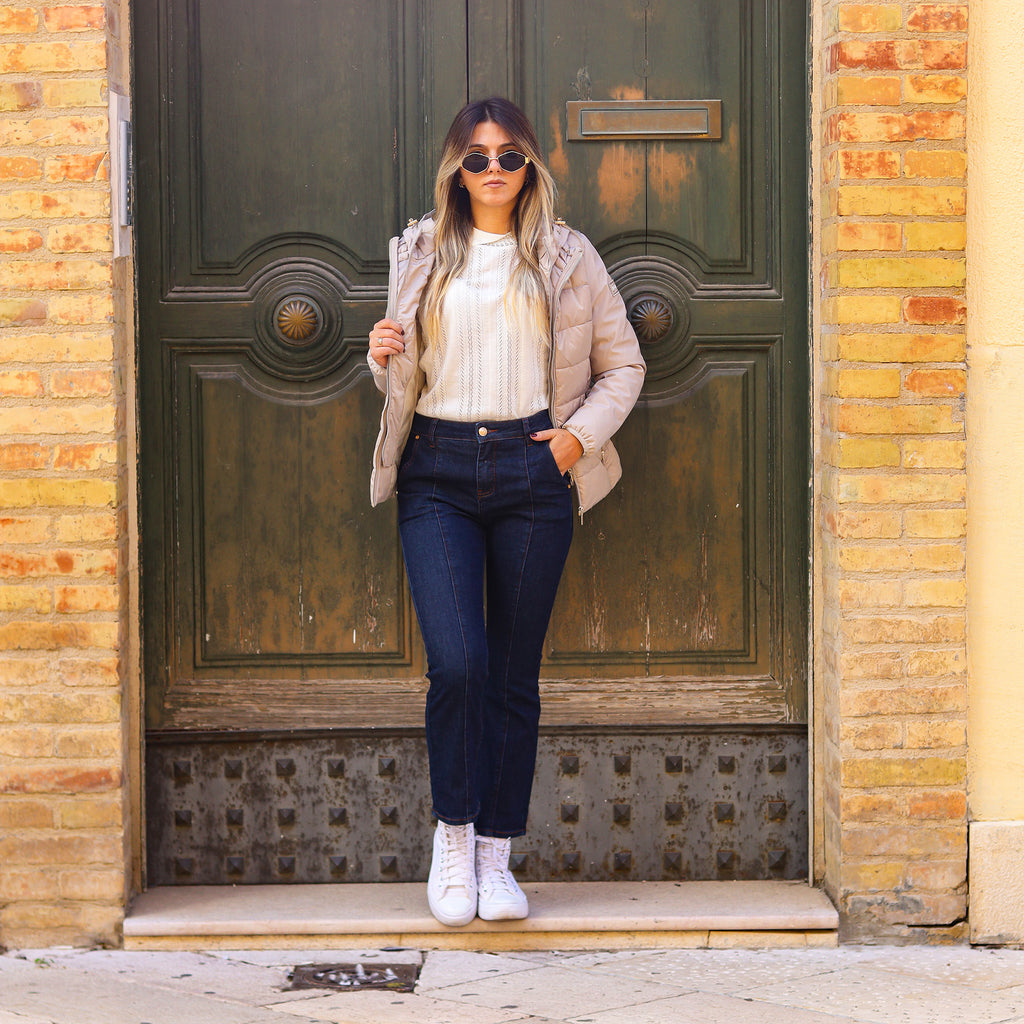 piumino corto doppio tessuto maniche CHAMPAGNE