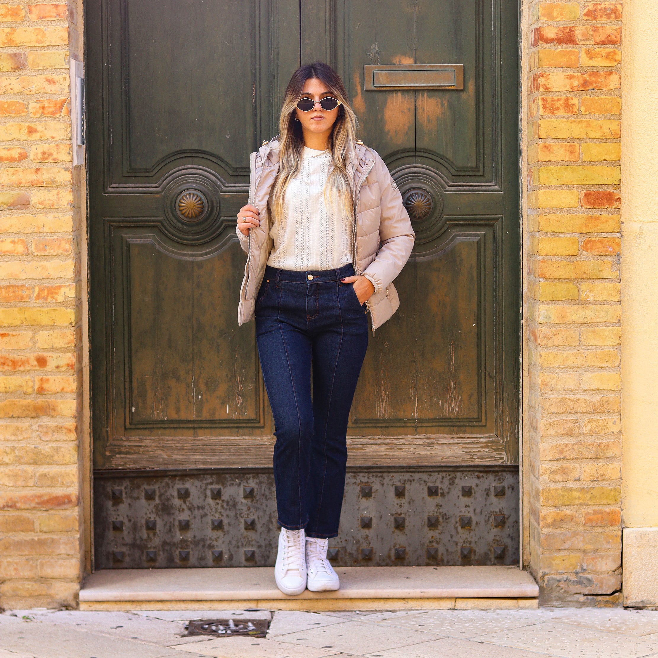 piumino corto doppio tessuto maniche CHAMPAGNE