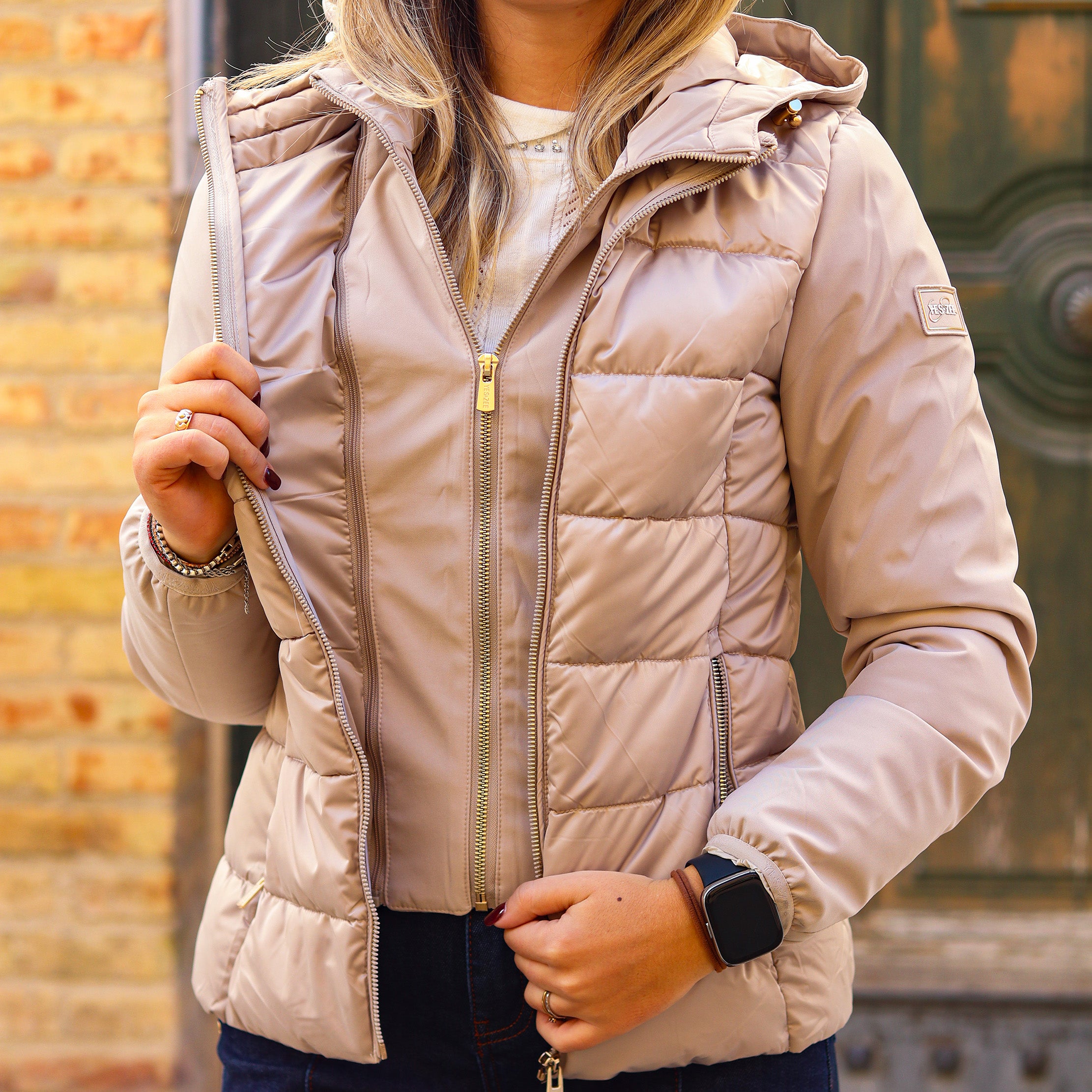 piumino corto doppio tessuto maniche CHAMPAGNE