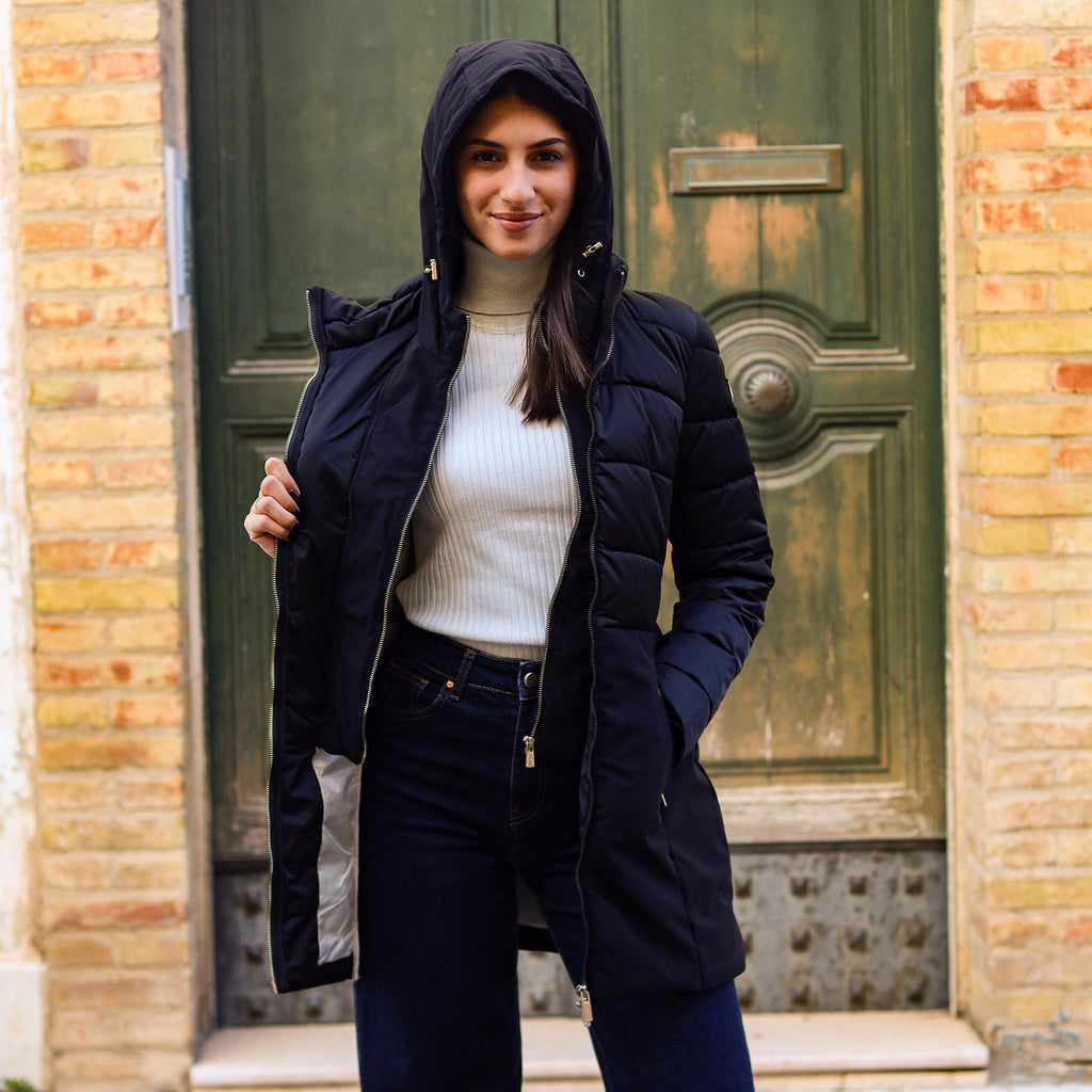 piumino lungo doppio tessuto sotto NERO