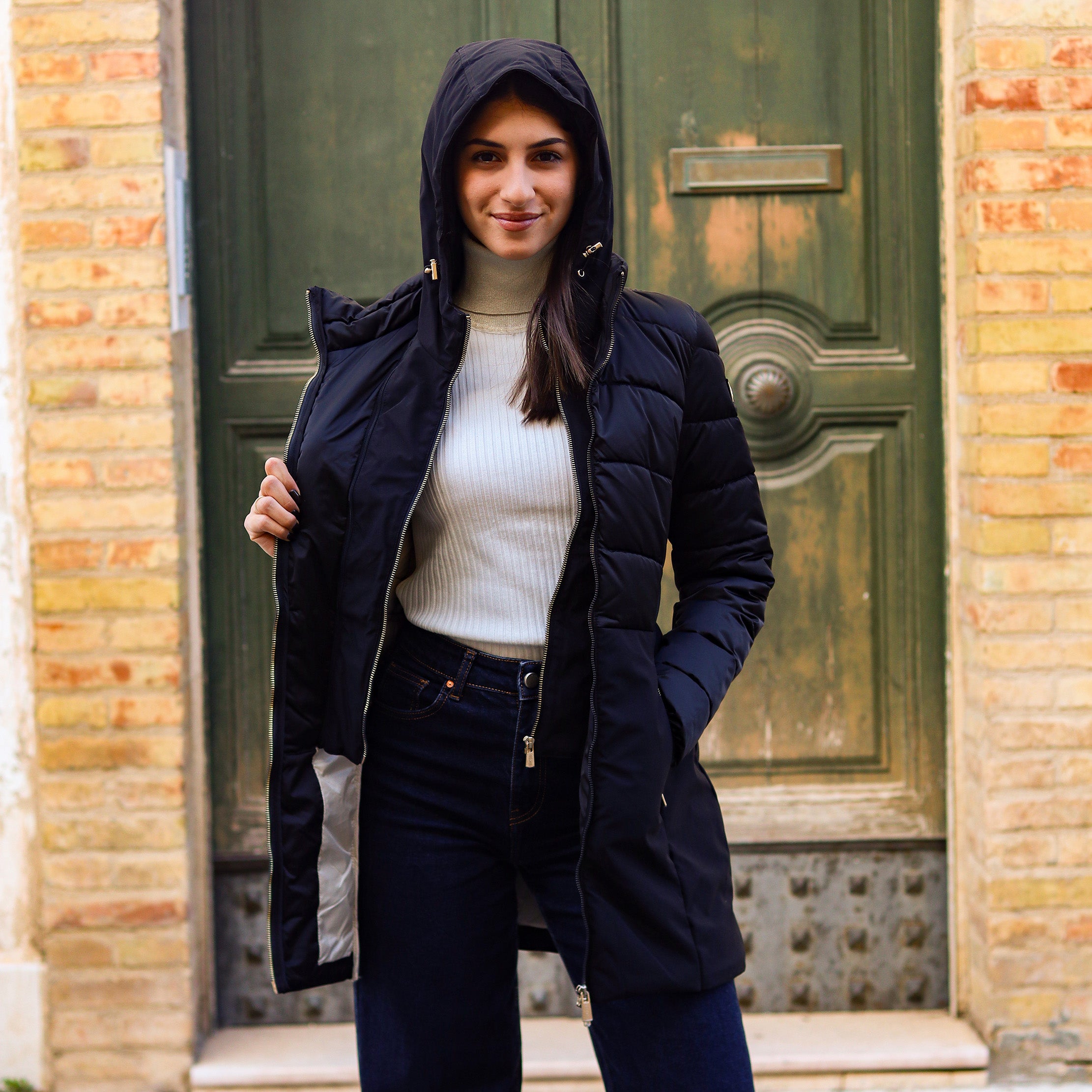 piumino lungo doppio tessuto sotto NERO