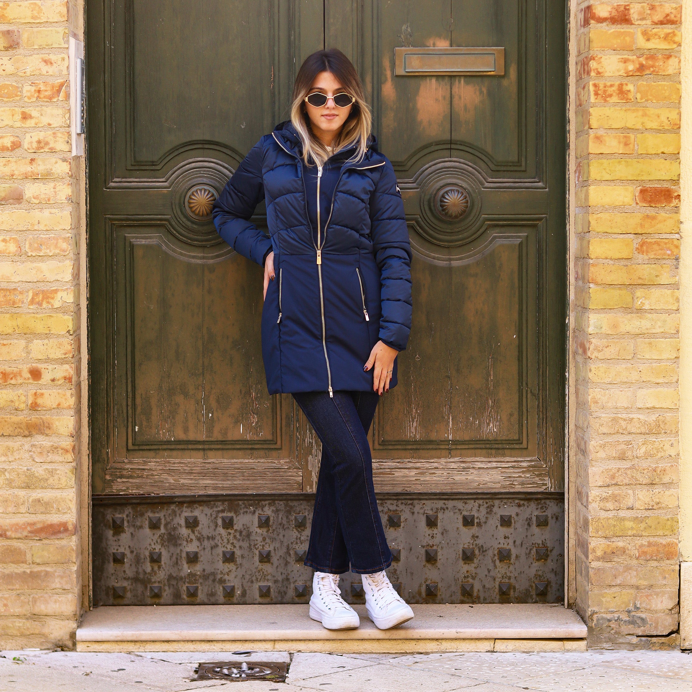 piumino lungo doppio tessuto sotto BLU