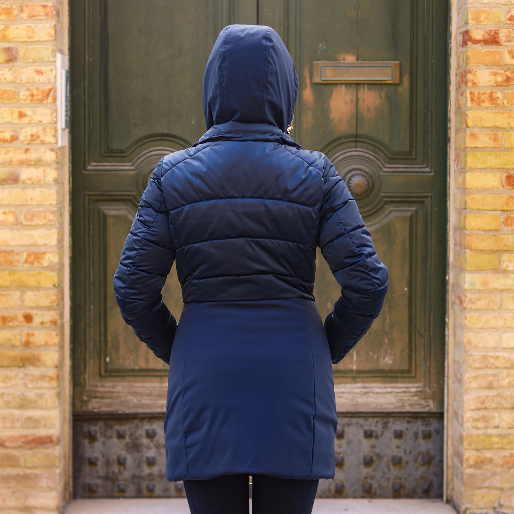 piumino lungo doppio tessuto sotto BLU