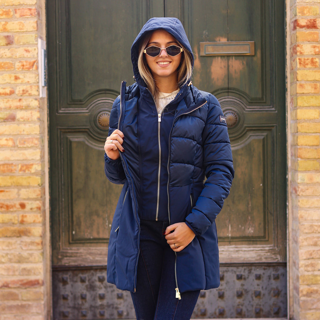 piumino lungo doppio tessuto sotto BLU