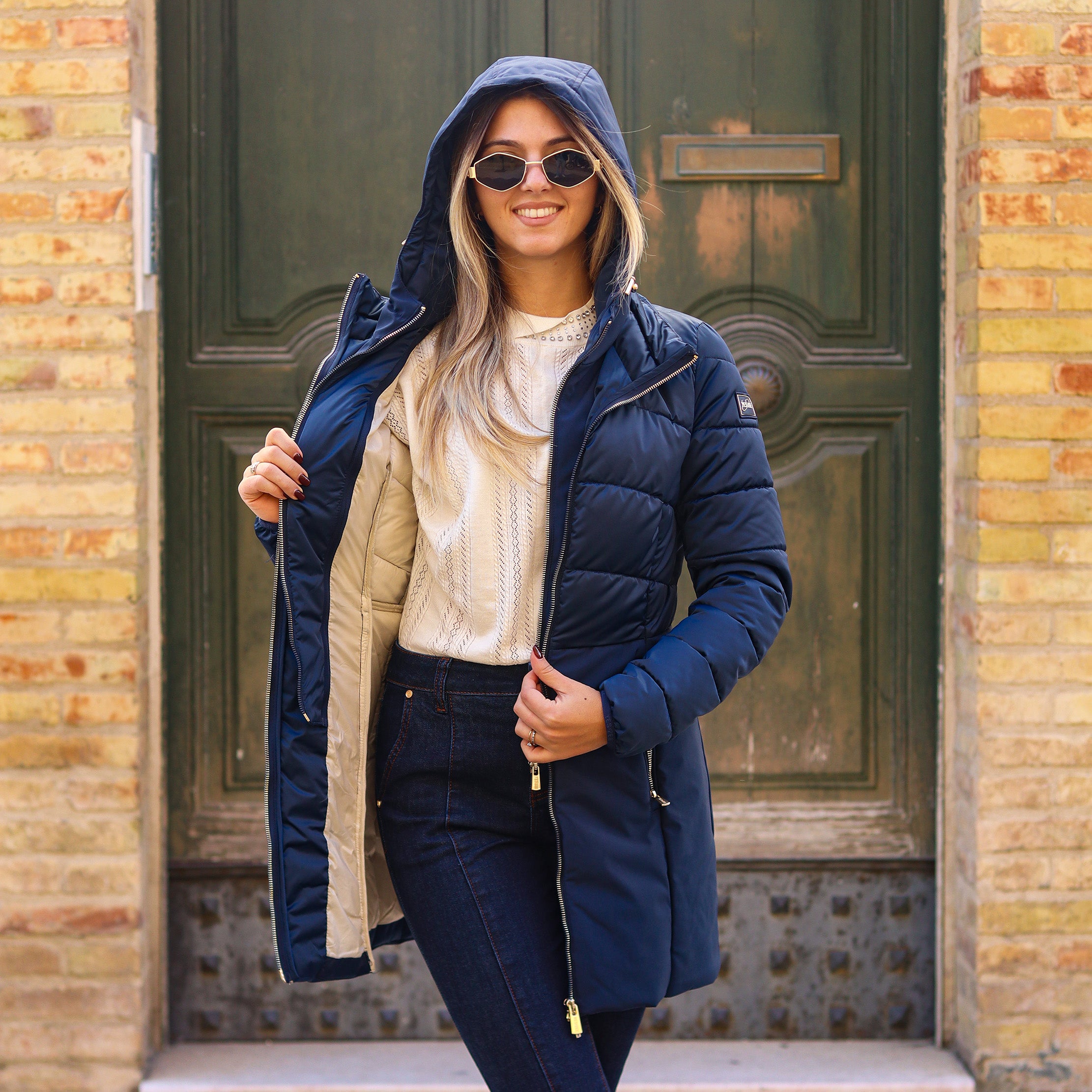 piumino lungo doppio tessuto sotto BLU