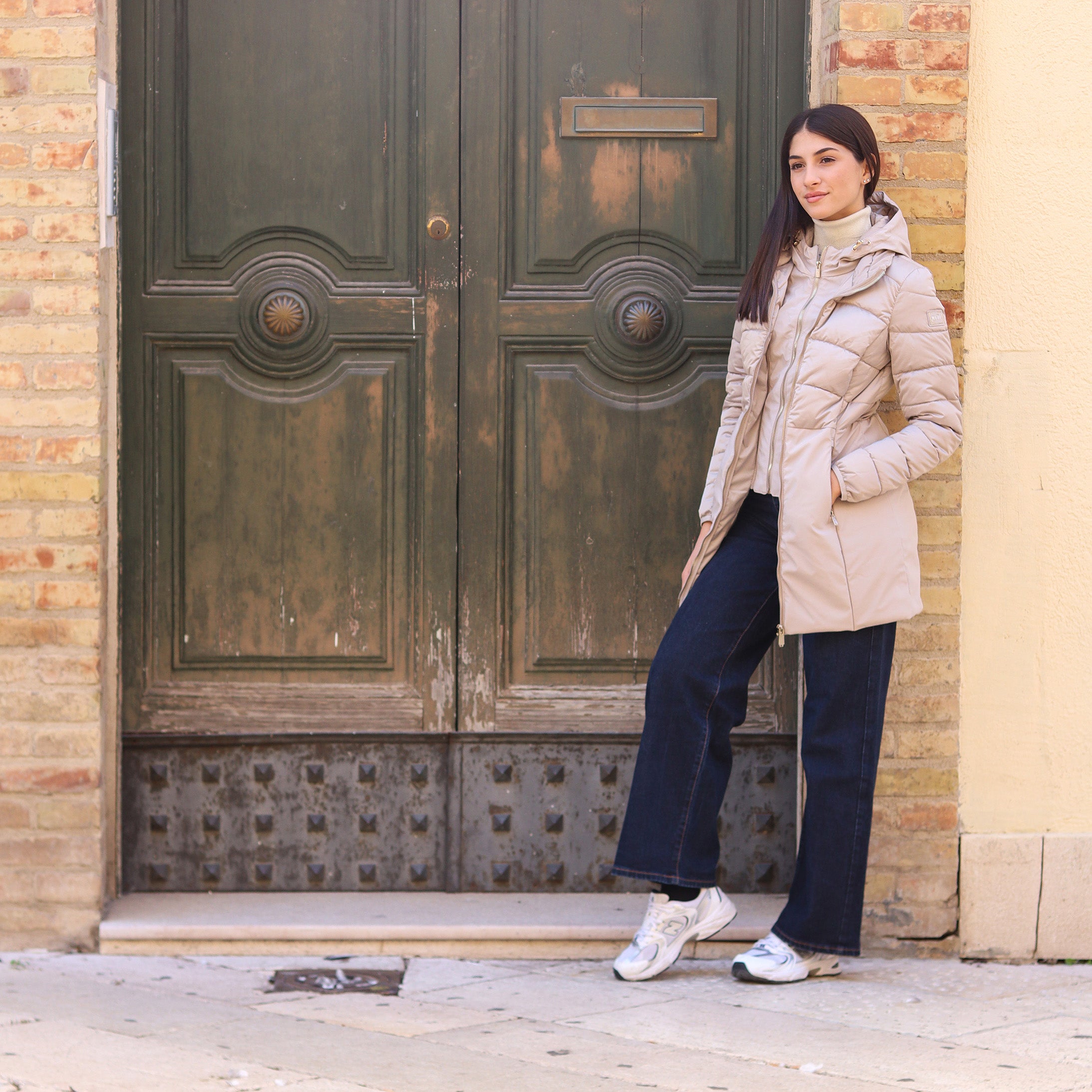 piumino lungo doppio tessuto sotto CHAMPAGNE