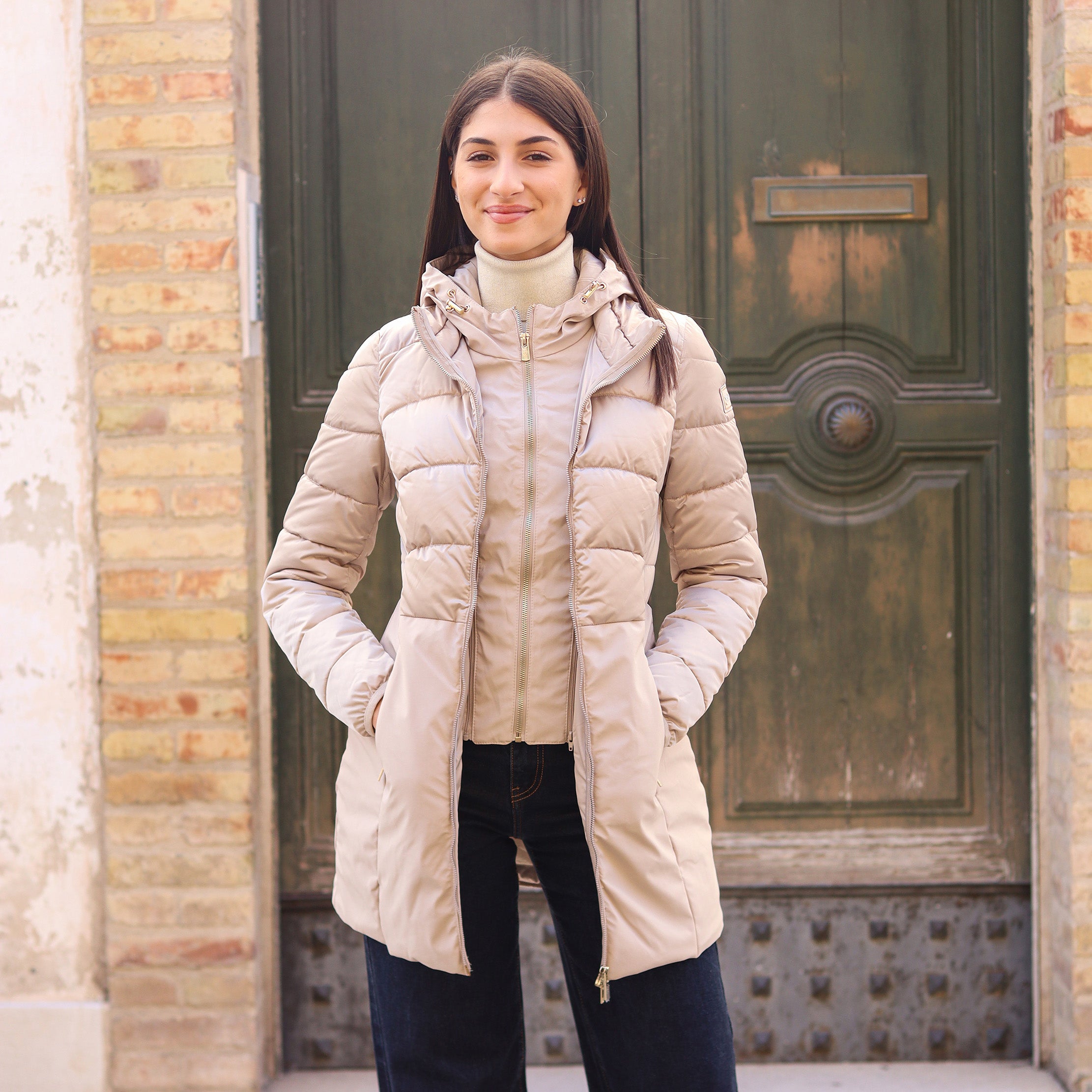 piumino lungo doppio tessuto sotto CHAMPAGNE