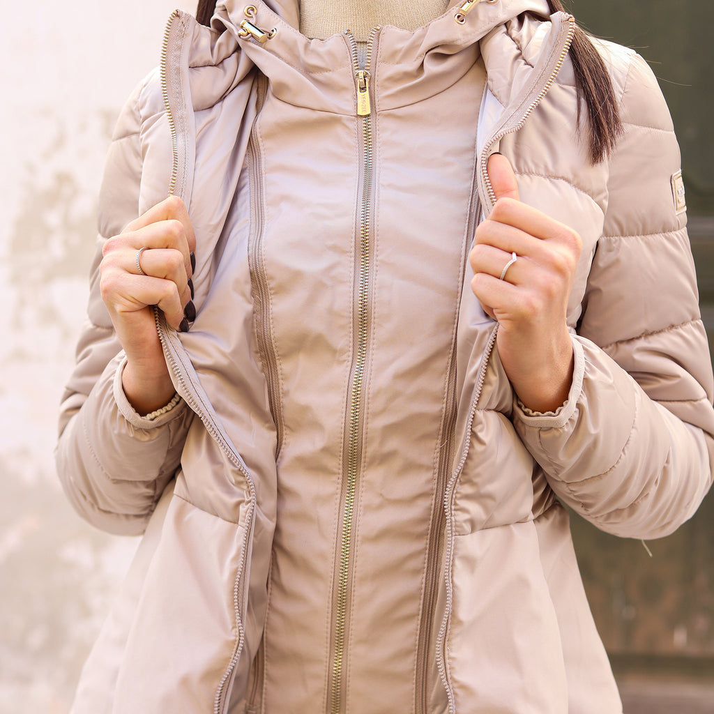 piumino lungo doppio tessuto sotto CHAMPAGNE