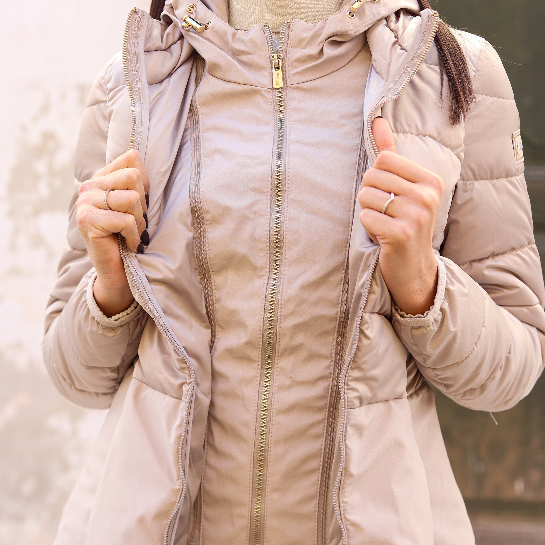 piumino lungo doppio tessuto sotto CHAMPAGNE