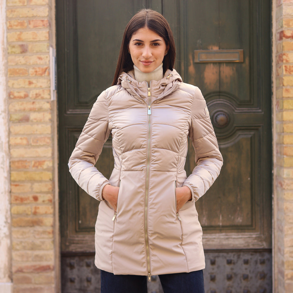 piumino lungo doppio tessuto sotto CHAMPAGNE