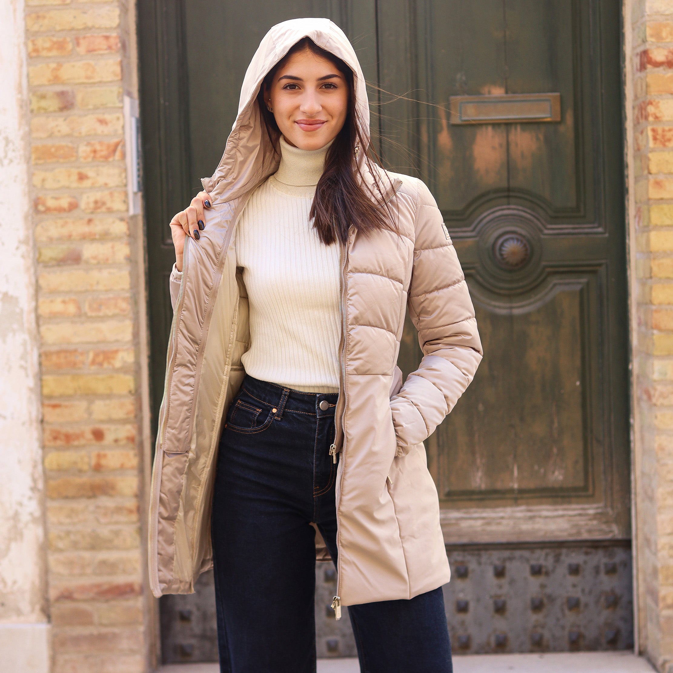 piumino lungo doppio tessuto sotto CHAMPAGNE