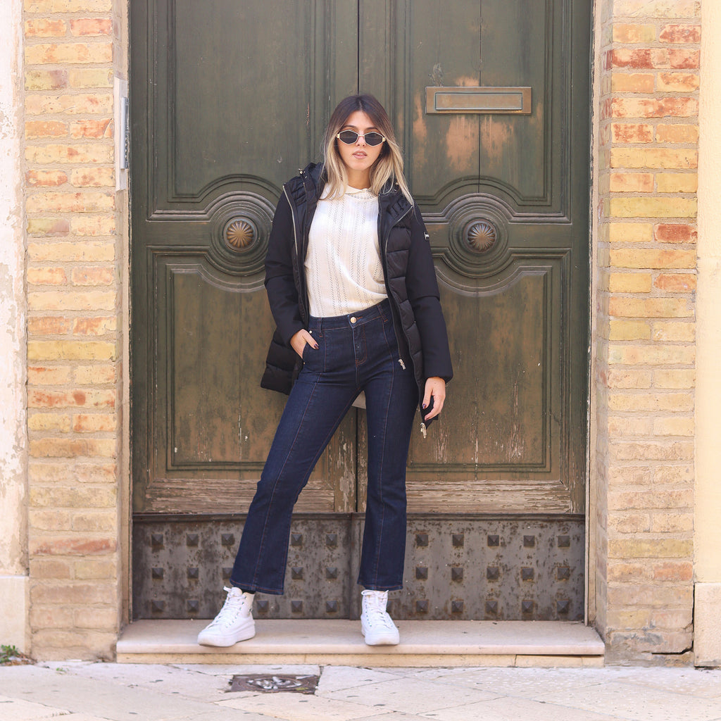 piumino lungo doppio tessuto maniche NERO