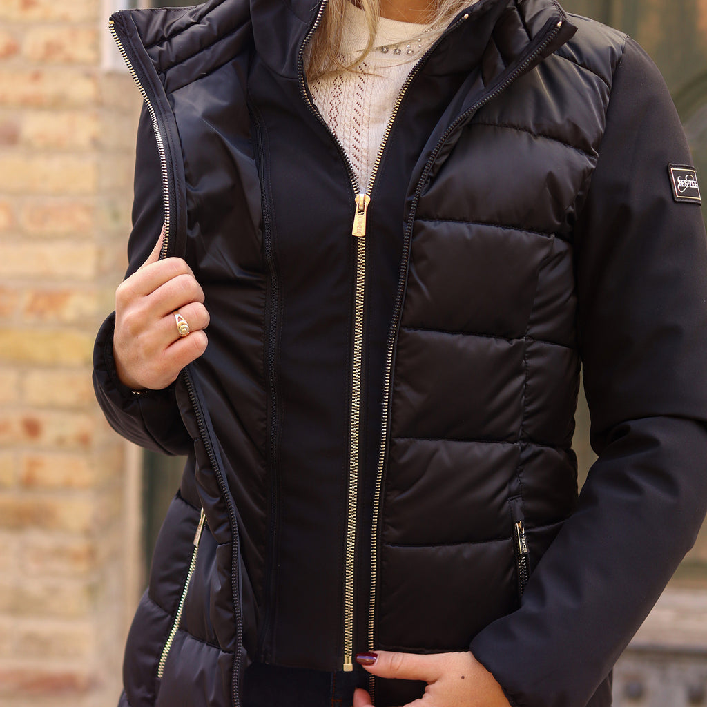 piumino lungo doppio tessuto maniche NERO