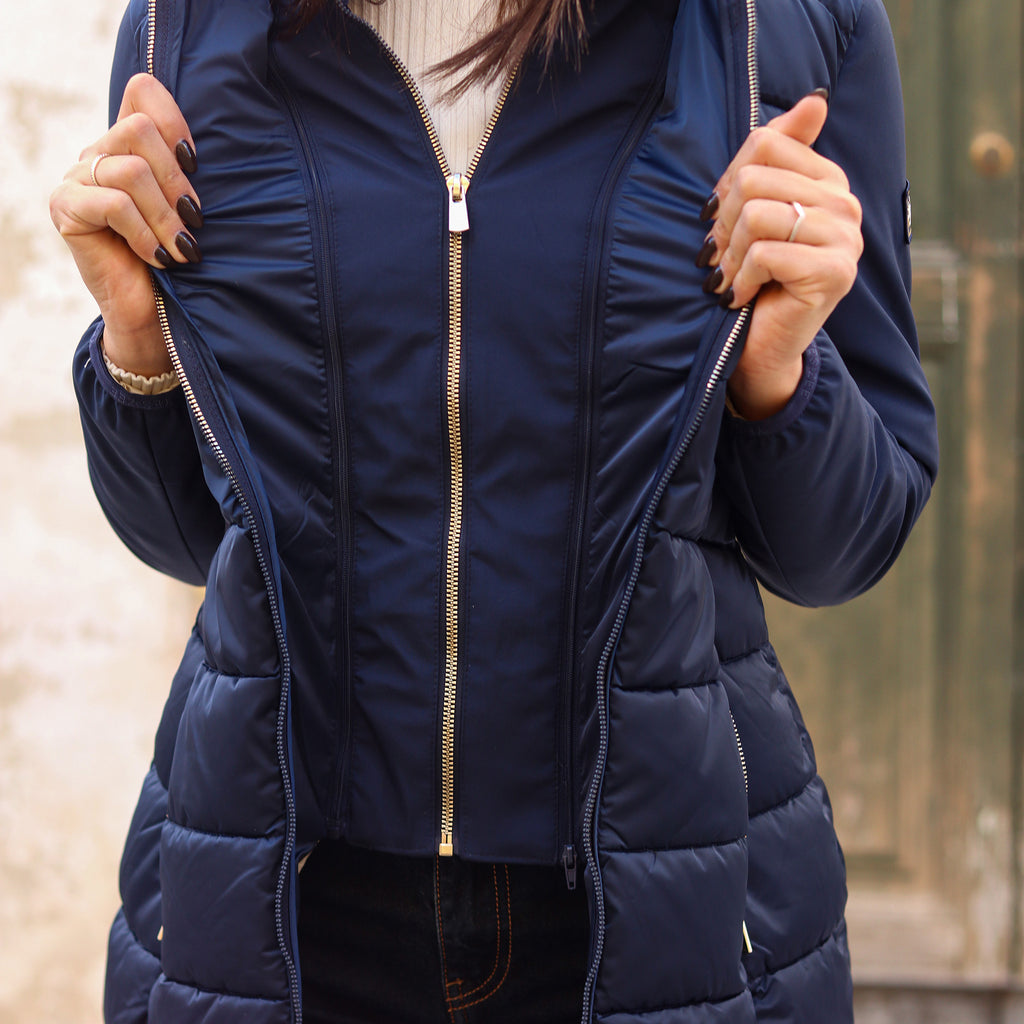 piumino lungo doppio tessuto maniche BLU