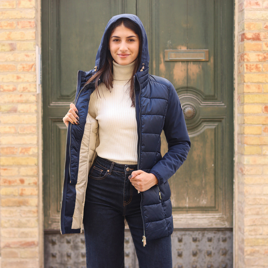 piumino lungo doppio tessuto maniche BLU