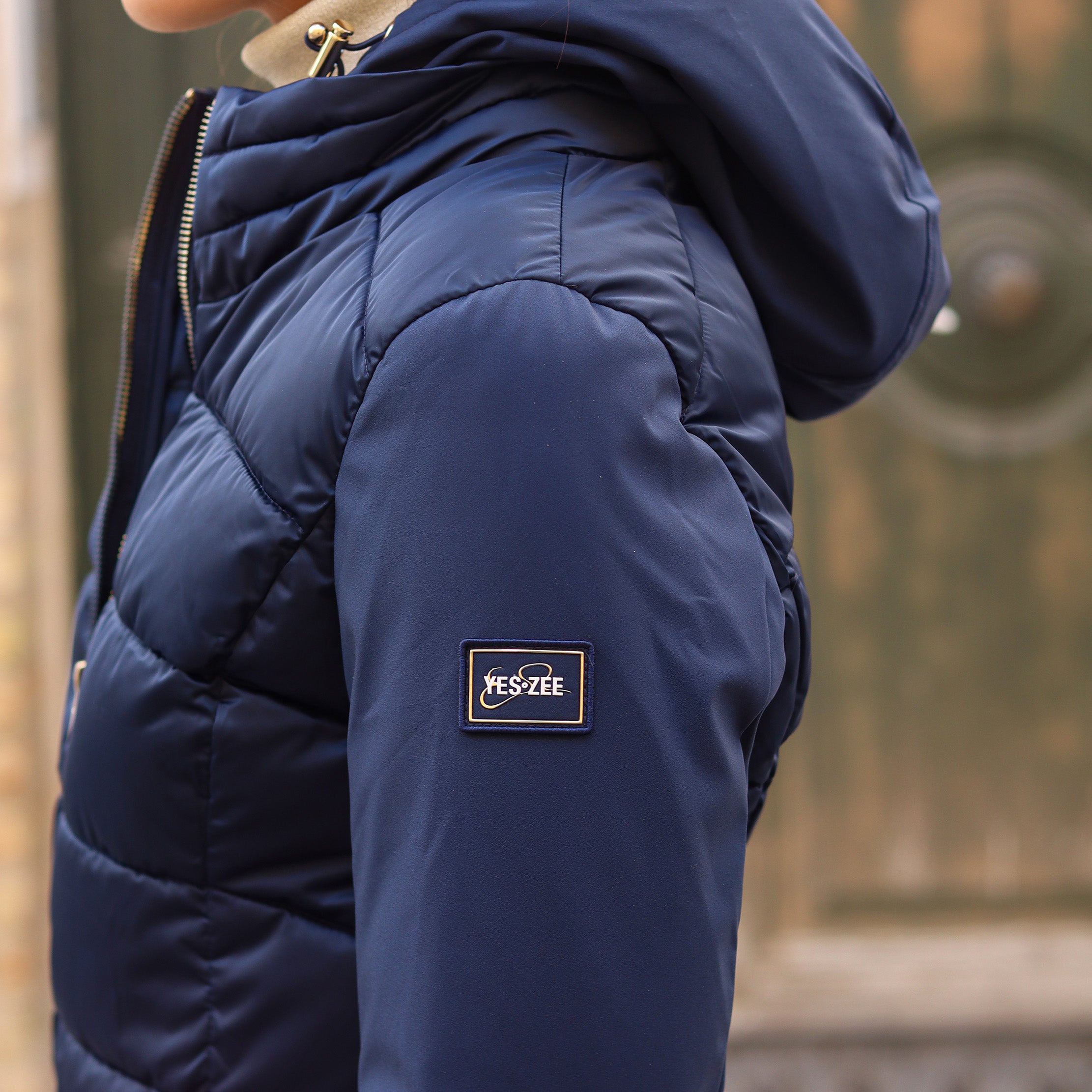 piumino lungo doppio tessuto maniche BLU