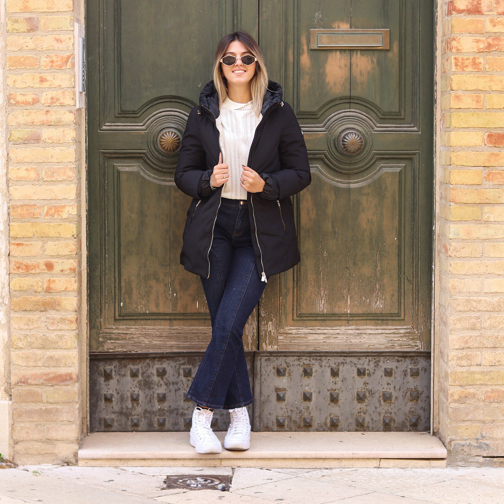 piumino doppio tessuto dietro e manica NERO