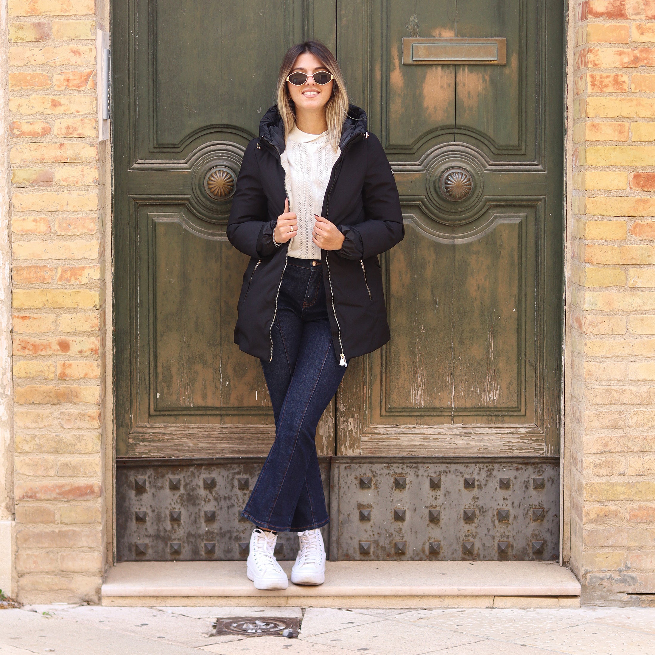 piumino doppio tessuto dietro e manica NERO