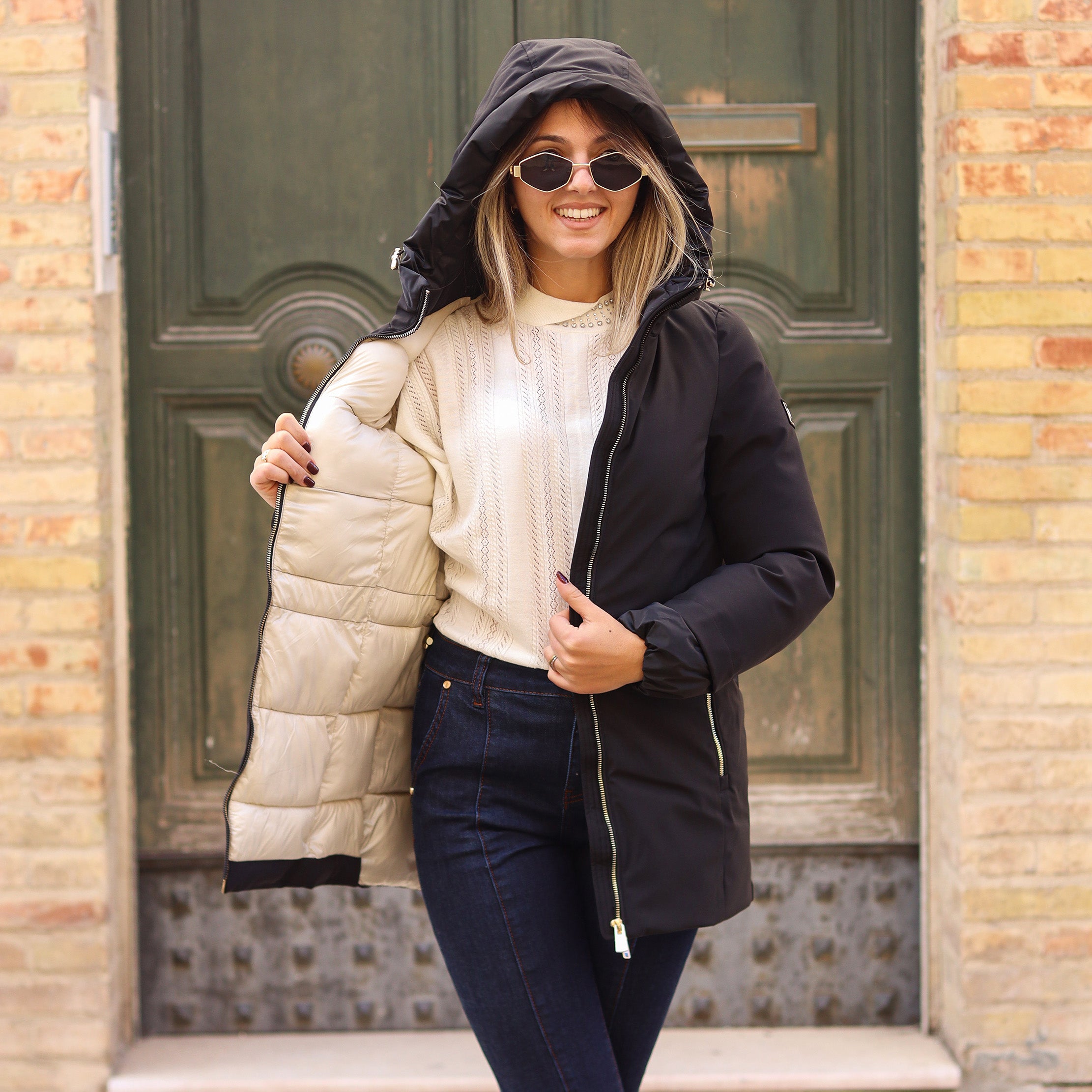 piumino doppio tessuto dietro e manica NERO