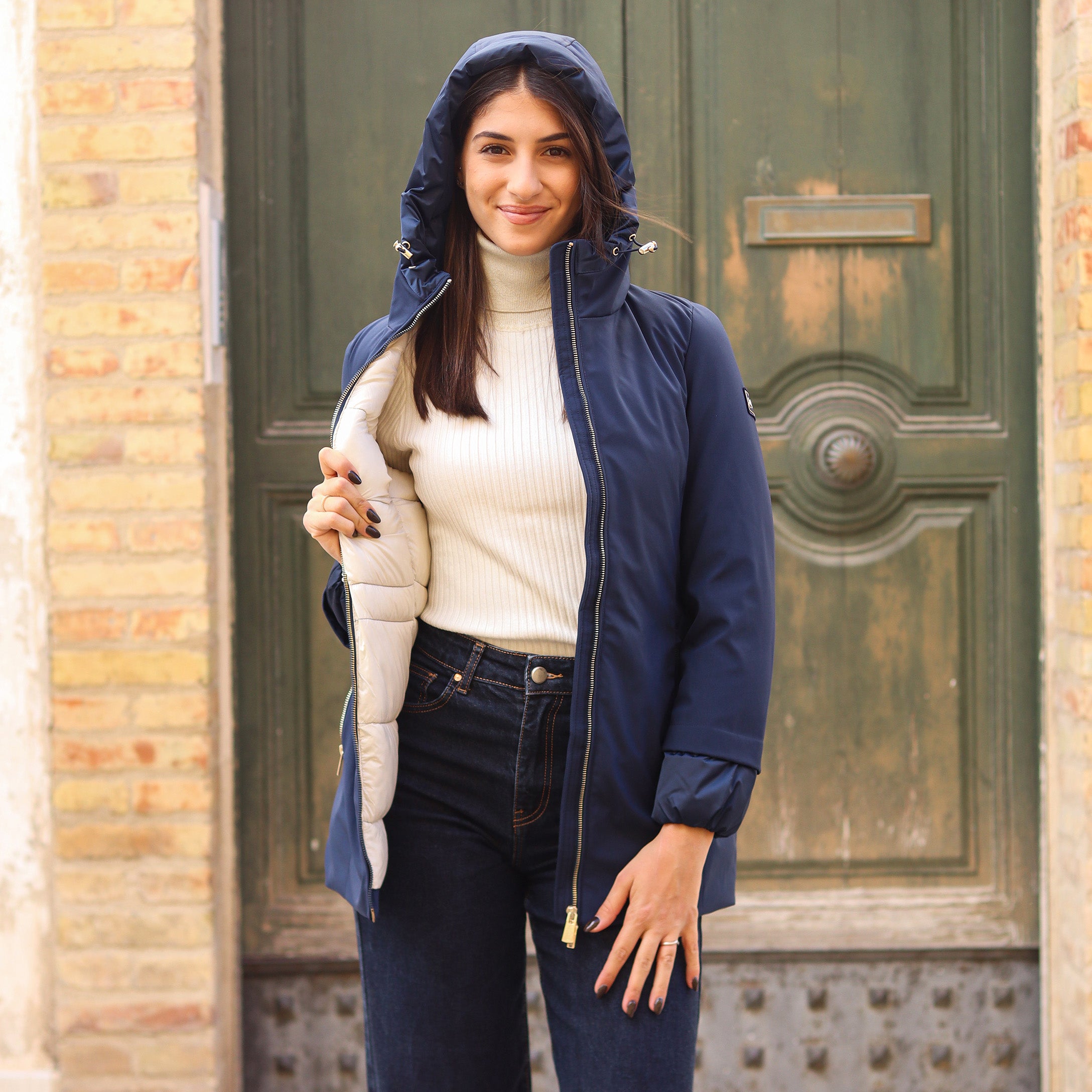 piumino doppio tessuto dietro e manica BLU