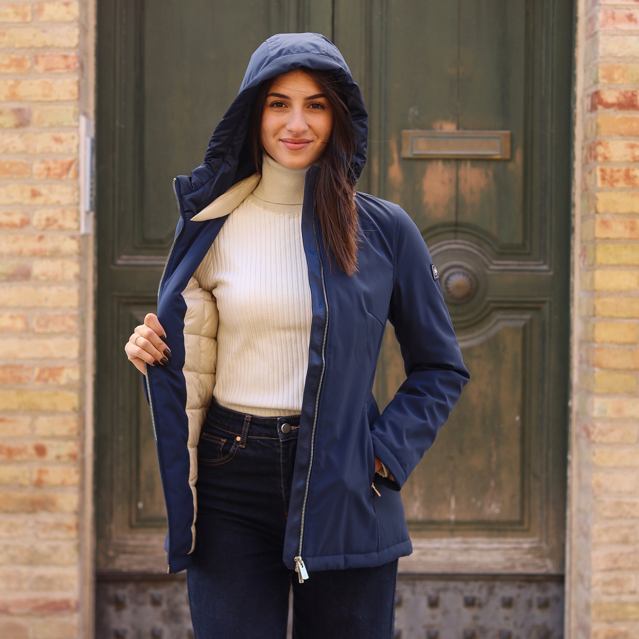 Piumino liscio lungo BLU