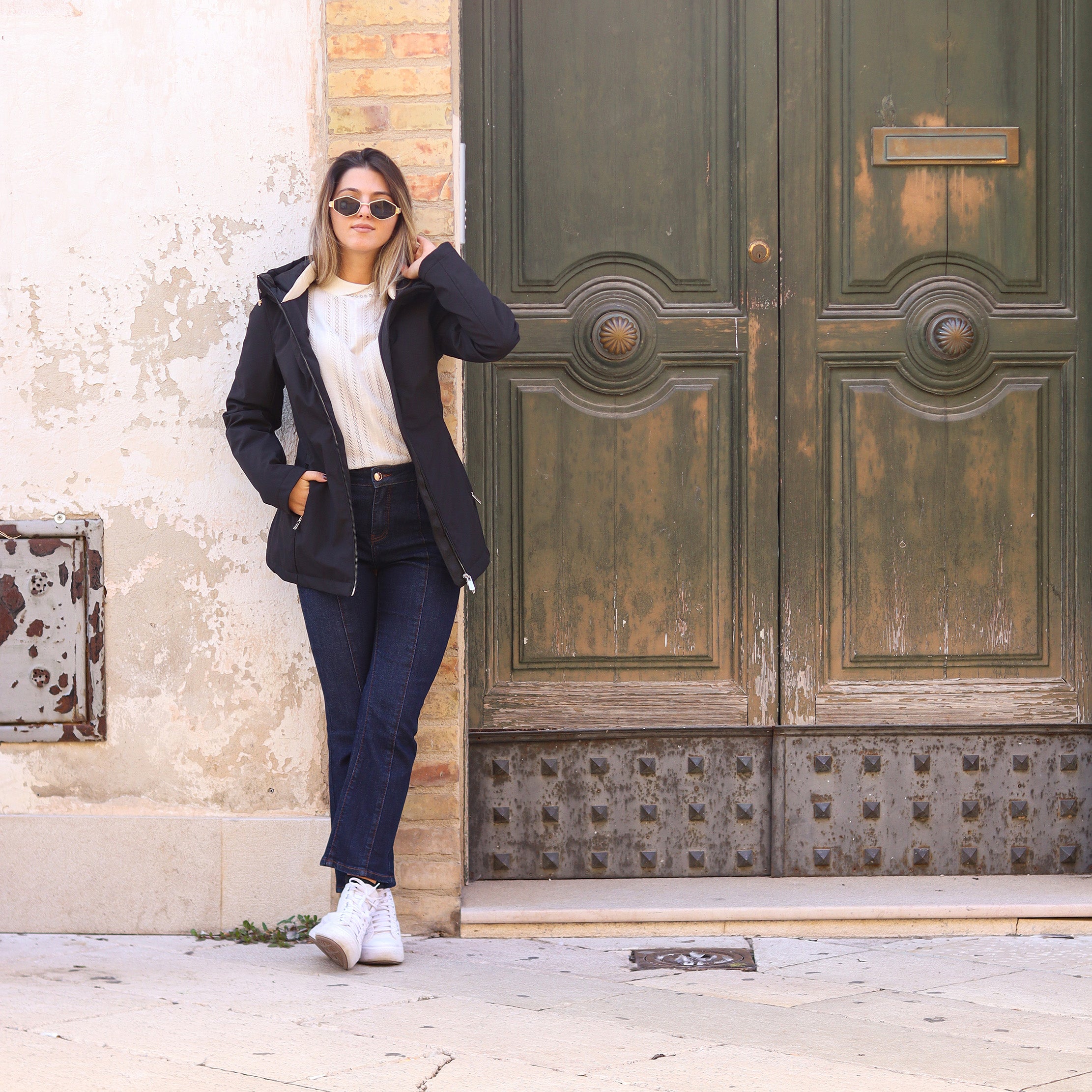 Piumino liscio lungo NERO