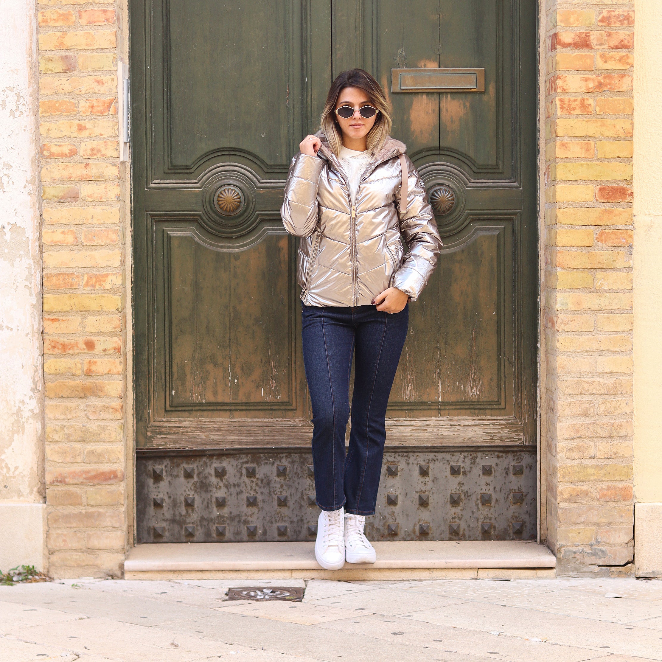 piumino lucido chiaro