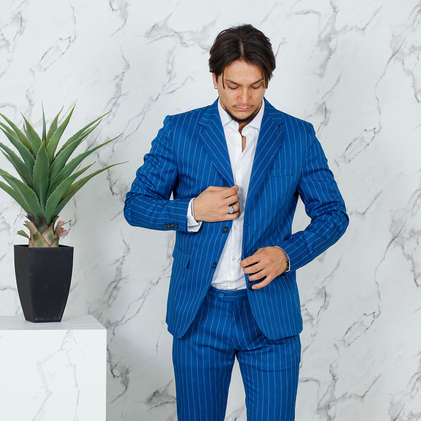 Abito sartoriale bluette gessato MADE IN ITALY