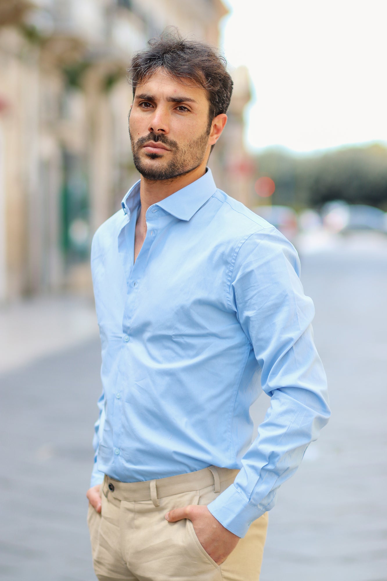 Camicia Gaudì Celeste Collo Alla Francese