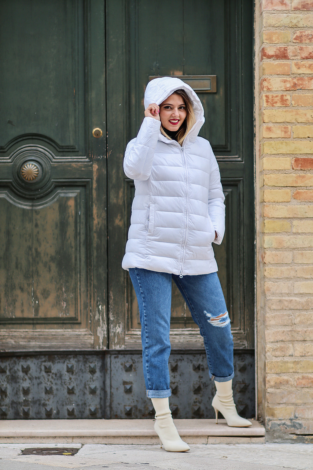 Piumino tre quarti bianco Special Price